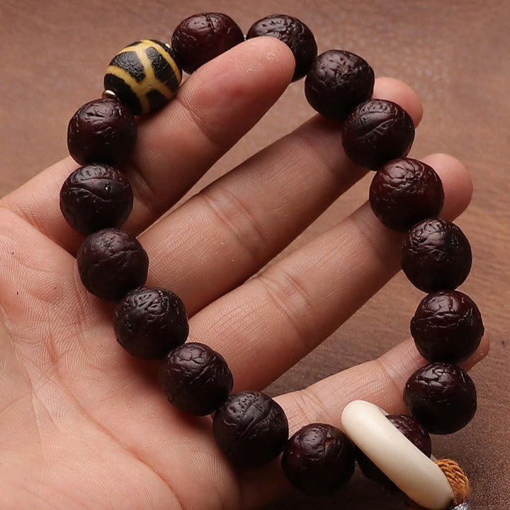 Cuenta de ágata de semilla de Bodhi tibetana, abalorio de borla de suerte y riqueza, Mala para muñeca