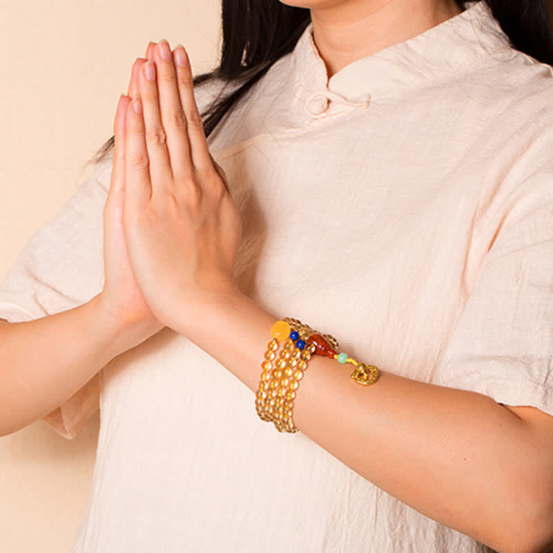 Plata de Ley 925, 108 cuentas de Mala, citrino Natural, ágata roja, ámbar, pulsera con dijes de placer