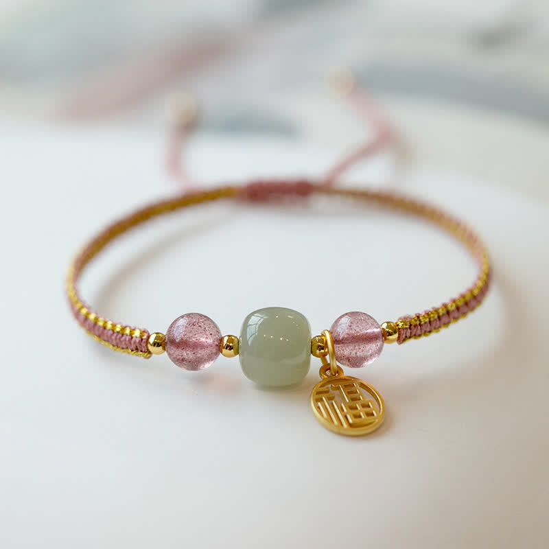 Pulsera de hilo con Buddha Stones, ágata roja, Jade, loto, confianza, calma