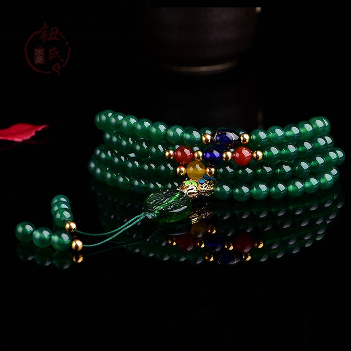 Pulsera de soporte de poder de ágata verde natural de 108 cuentas Mala