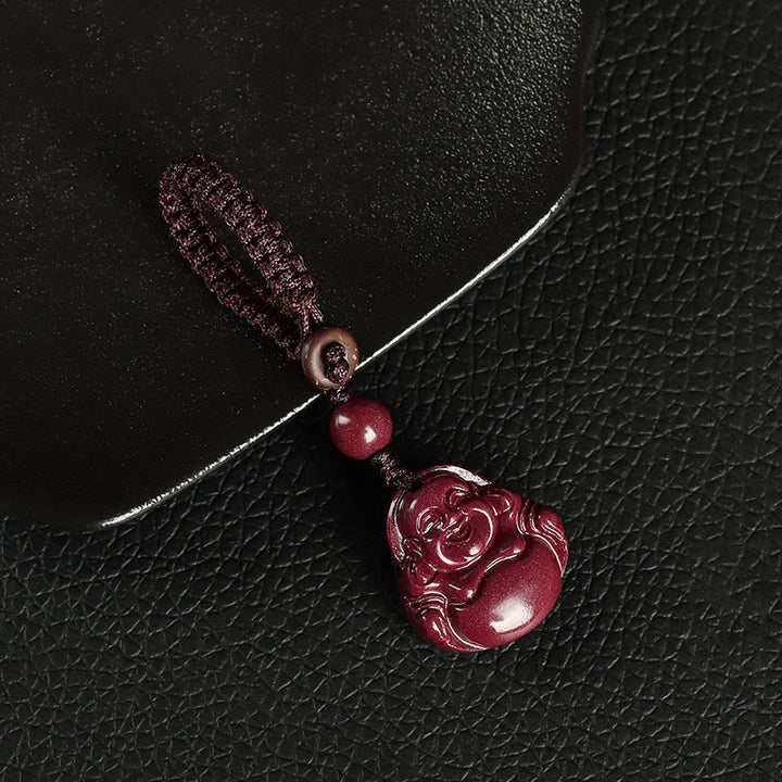 Buddha Stones, Buda sonriente, cinabrio, bendición, collar, colgante, decoración colgante para teléfono, llavero - Llavero - Marrón - image 8
