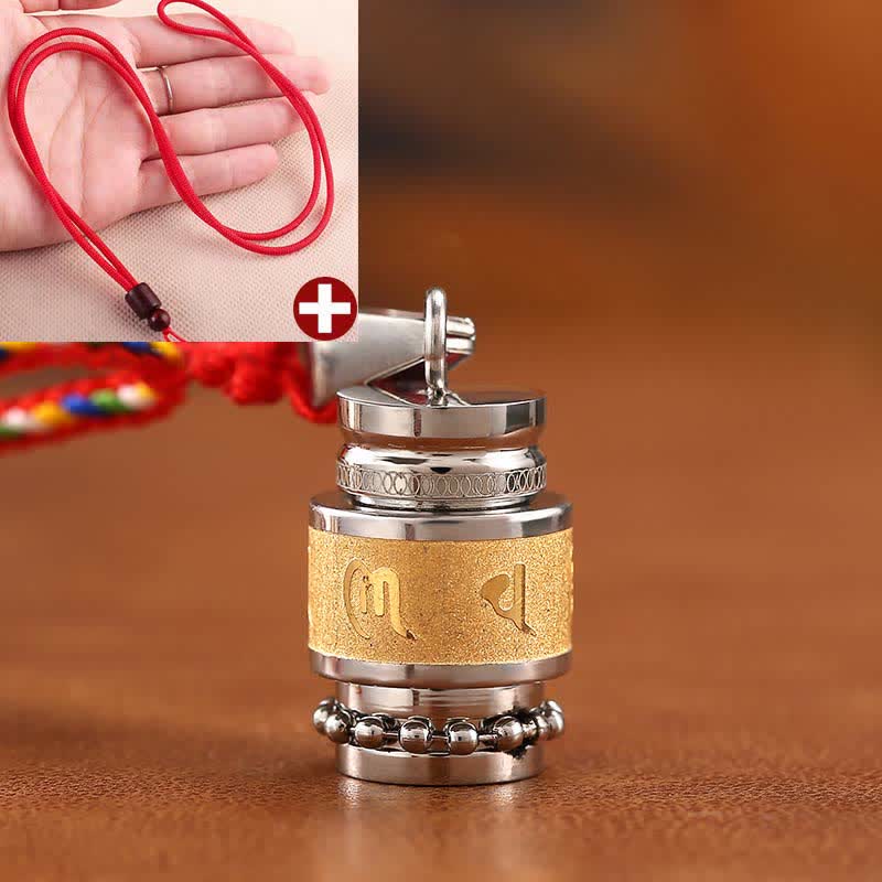 Buddha Stones Tíbet Om Mani Padme Hum Shurangama Mantra Titanio Acero Sabiduría Amuleto Collar Colgante - 1,2 cm x 1,8 cm - Oro - Cuerda roja - image 7