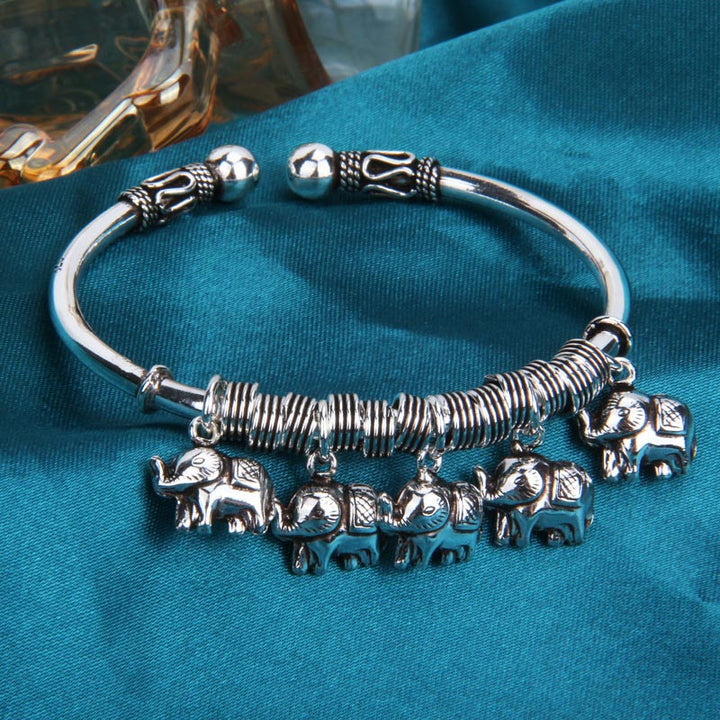 Brazalete de pulsera de fuerza de elefante de plata de ley 925 con Buddha Stones