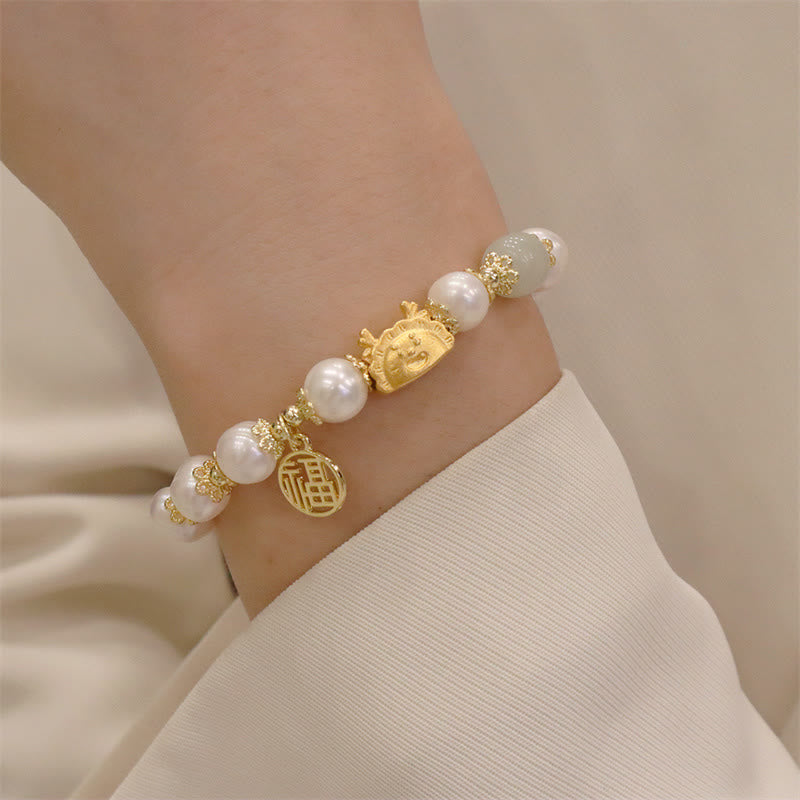 Buddha Stones Año del Dragón Ágata roja Cuarzo fresa Obsidiana negra Jade Granate Perla Cinabrio Bola de masa Dragón Suerte Fu Pulsera con personajes - image 29