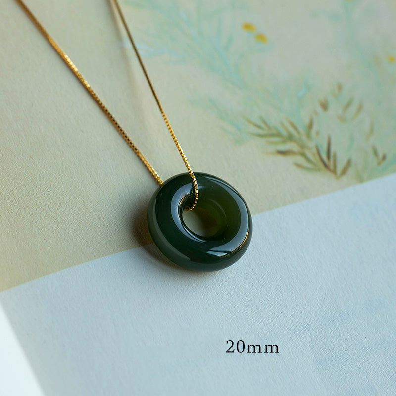 Buddha Stones Natural redondo Jade paz hebilla suerte abundancia collar colgante