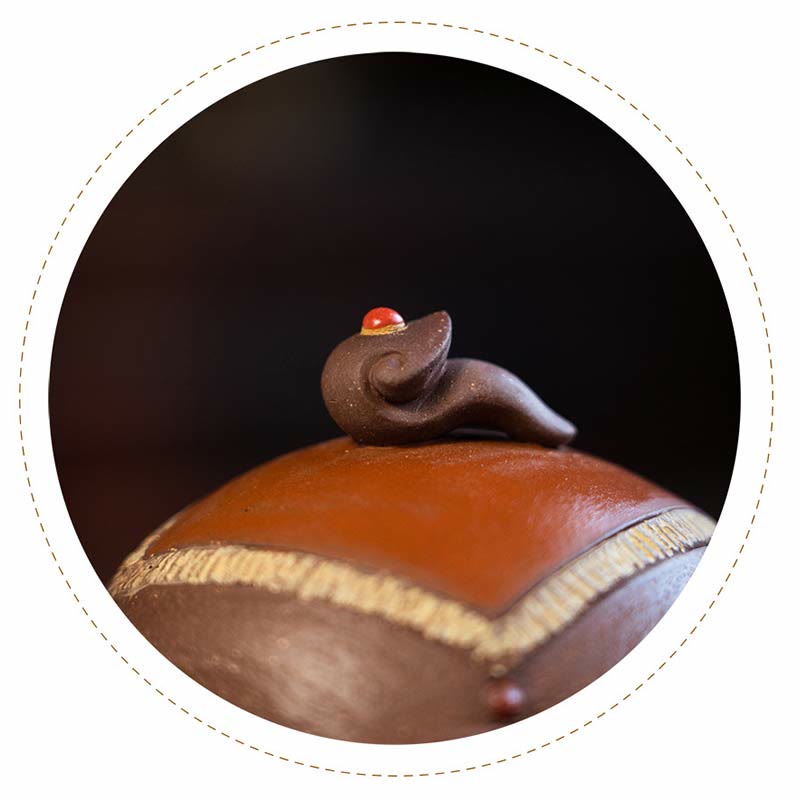 Buddha Stones Elefante Lindo Nubes Propicias Tetera De Cerámica De Arcilla Púrpura