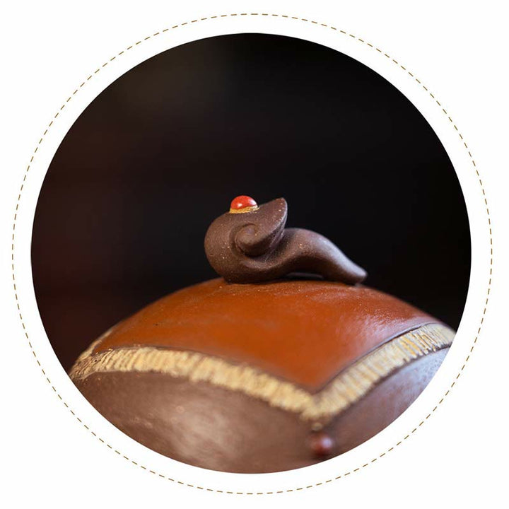 Buddha Stones Elefante Lindo Nubes Propicias Tetera De Cerámica De Arcilla Púrpura