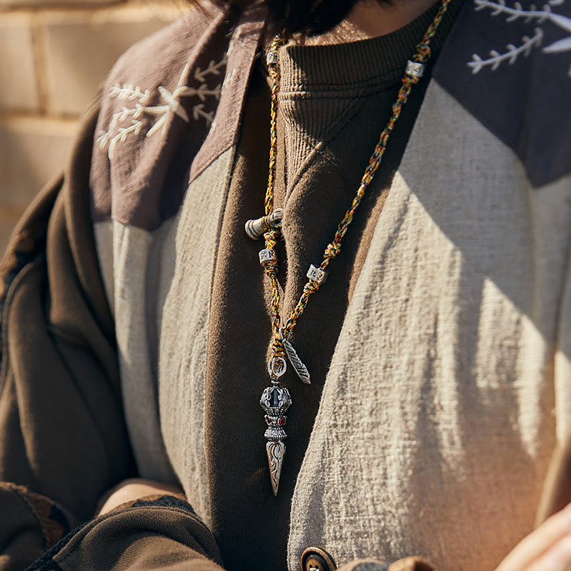 Colgante de plata de ley 925 hecho a mano tibetano Dorje Vajra Om Mani Padme Hum pluma fuerza collar colgante - image 10