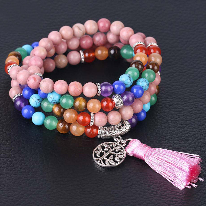 Pulsera curativa de lazulita de cristal azul Rodonita con 108 cuentas Mala de Buddha Stones