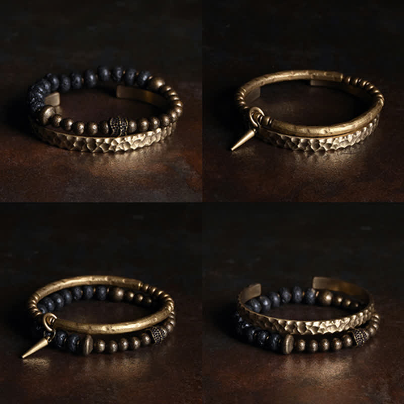 Brazalete de pulsera de equilibrio de cobre de piedra de roca de lava