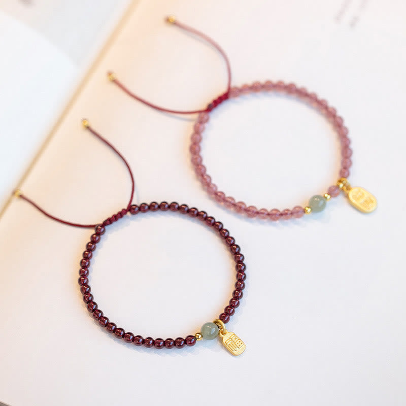 Pulsera con dije curativo de personaje Fu de la suerte, granate, cuarzo, fresa Natural, Buddha Stones