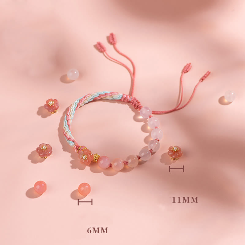 Pulsera de cuerda hecha a mano con Buddha Stones, ágata degradado Natural, nudo de reencarnación, flor de melocotón, riqueza y suerte