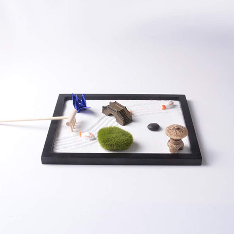 Pez Koi Pequeño Puente Hierba Paisaje Paz Meditación Zen Jardín Decoración