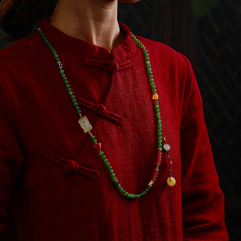 Buddha Stones 108 cuentas Mala cian Jade ágata roja pulsera de la suerte de Buda sonriente