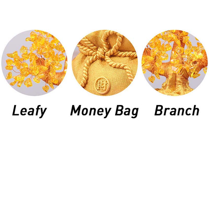 Buddha Stones Adorno de piedras preciosas de árbol de dinero de citrino natural - Feng Shui para la prosperidad