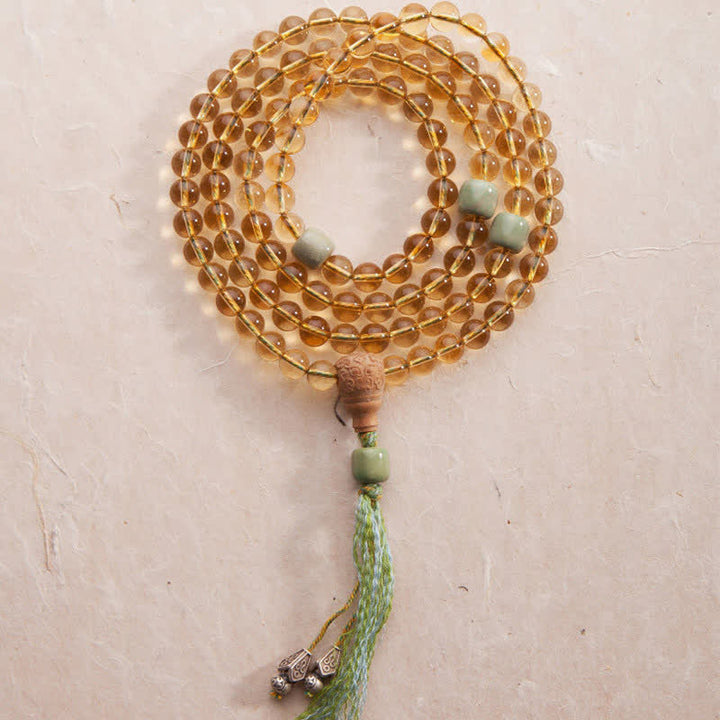 108 cuentas Mala de plata de ley 925, citrino, sándalo, turquesa, protección, pulsera de prosperidad