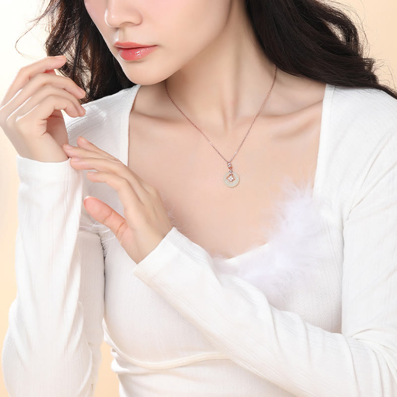 Buddha Stones, Plata de Ley 925, Jade Natural Hetian, trébol de la suerte, colgante de collar de circón con caja de regalo