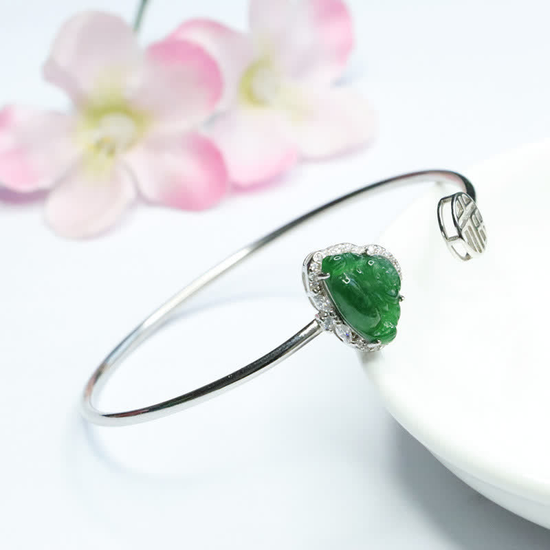 Pulsera de la suerte de jade de Buda sonriente de plata de ley 925 con Buddha Stones