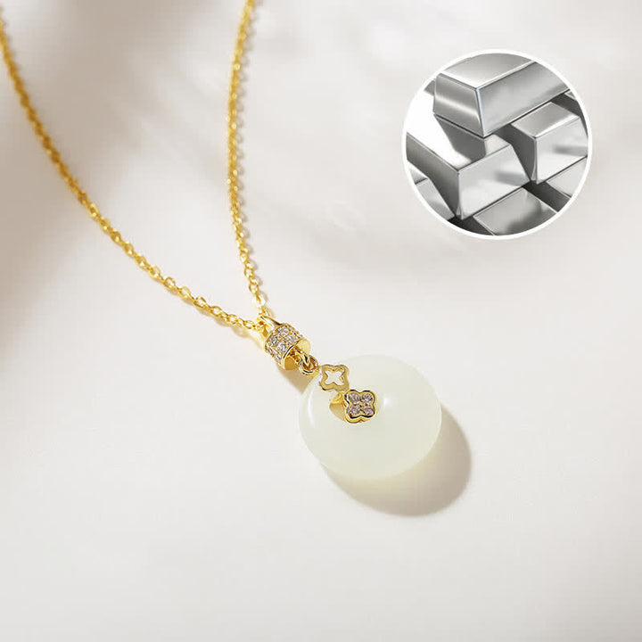 Colgante de plata de ley 925 con moneda de jade blanco hetiano, flor, hebilla de la paz, suerte
