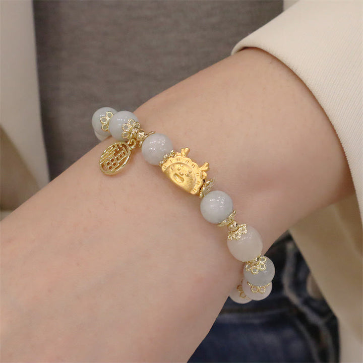 Buddha Stones Año del Dragón Ágata roja Cuarzo fresa Obsidiana negra Jade Granate Perla Cinabrio Bola de masa Dragón Suerte Fu Pulsera con personajes - image 20