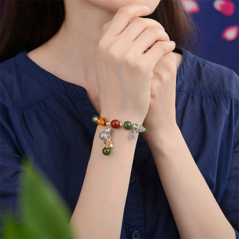 Pulsera de éxito de ámbar y calabaza de jade cian hetiano de plata de ley 925