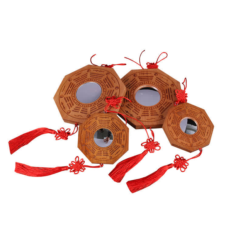 Feng Shui Bagua Mapa Madera de Durazno Monedas de Cinco Emperadores Equilibrio de Nudos Chinos Espejo de Mapa de Energía