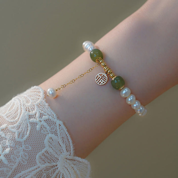 Pulsera de cuentas de sabiduría de felicidad de jade hetiano de perlas naturales