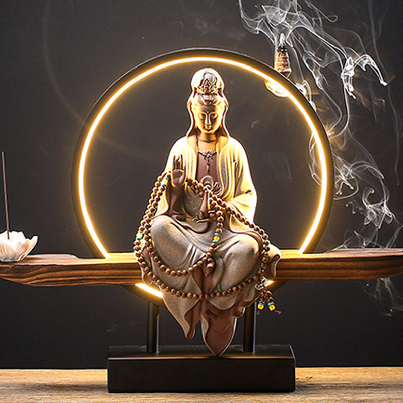 Buddha Stones Buda Avalokitesvara Cerámica Loto Relajación Quemador De Incienso Decoración