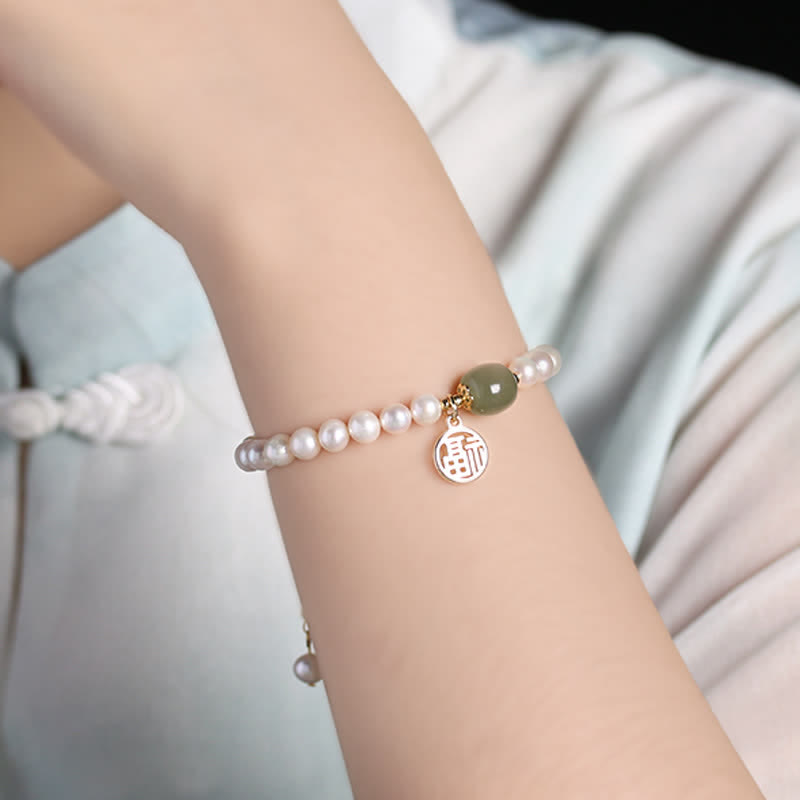 Pulsera de cuentas curativas de felicidad de jade hetiano con perlas naturales de Buddha Stones