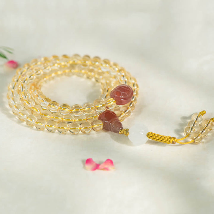 108 cuentas Mala de plata de ley 925, citrino Natural, ágata roja, Jade blanco, pulsera con dijes de prosperidad