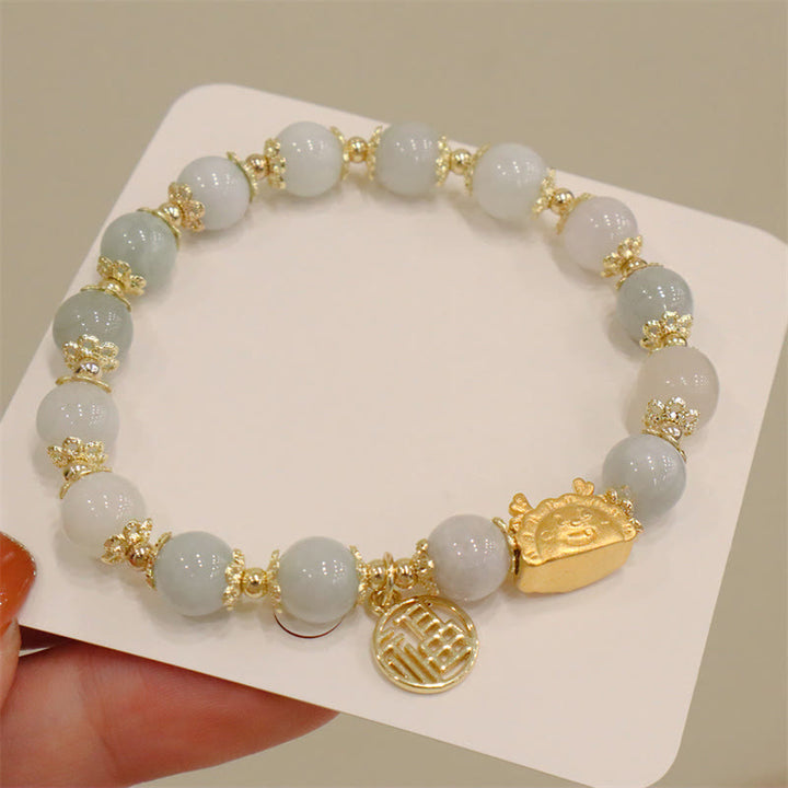 Buddha Stones Año del Dragón Ágata roja Cuarzo fresa Obsidiana negra Jade Granate Perla Cinabrio Bola de masa Dragón Suerte Fu Pulsera con personajes - Jade (circunferencia de la muñeca 14-19 cm) - image 18