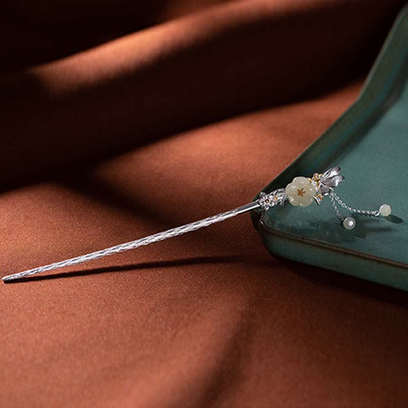 Horquilla de bendición de flor de jade blanco hetiano de plata de ley 925