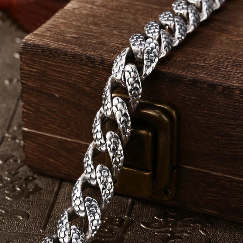 Pulsera de protección grabada con patrón de escala de dragón retro de Buddha Stones