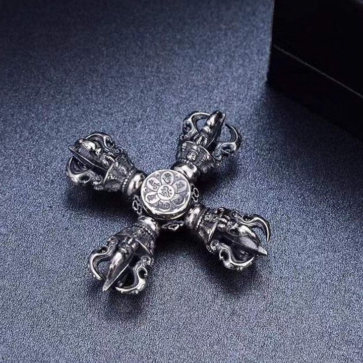 Colgante tibetano de plata de ley 925 con doble Dorje Vajra grabado poder espiritual