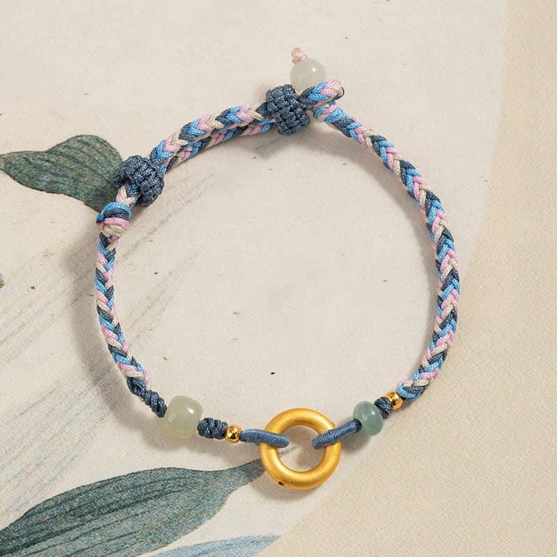 Pulsera de salud de la suerte con cuerda tejida a mano de jade hetiano de plata de ley 999 con Buddha Stones