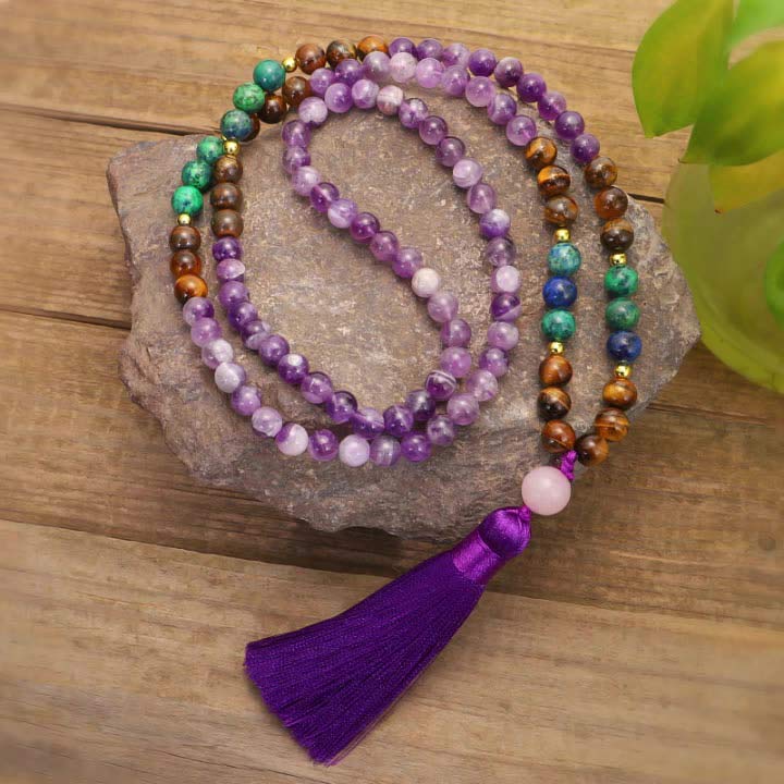 Juego de pulsera purificadora de amatista tibetana con Buddha Stones