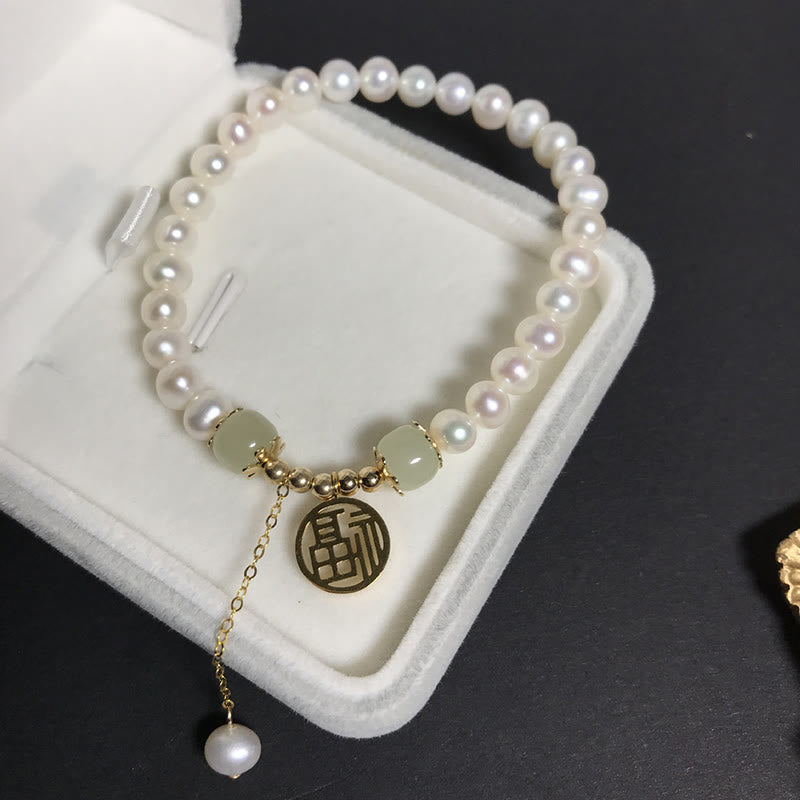 Pulsera de cuentas de sabiduría de felicidad de jade hetiano de perlas naturales