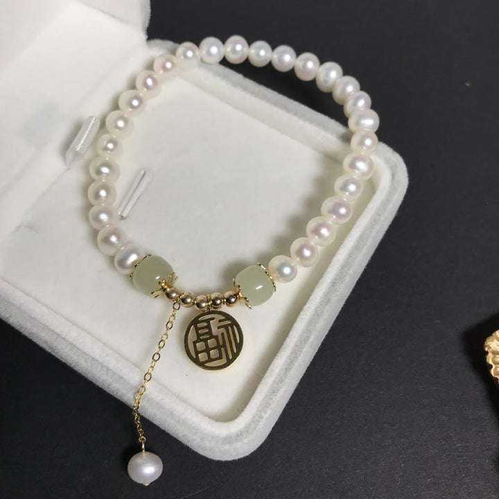 Pulsera de cuentas de sabiduría de felicidad de jade hetiano de perlas naturales