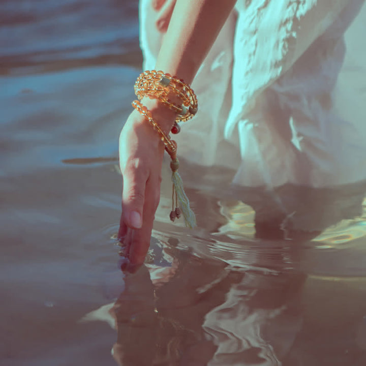 108 cuentas Mala de plata de ley 925, citrino, sándalo, turquesa, protección, pulsera de prosperidad