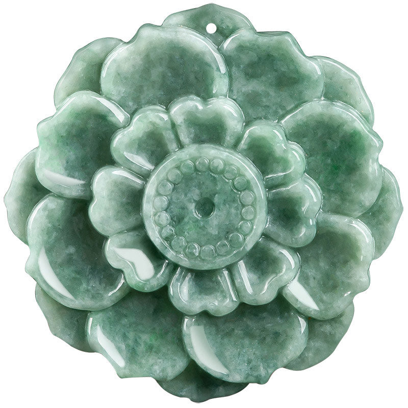 Colgante de collar de prosperidad de la suerte de jade con patrón de loto de Buddha Stones
