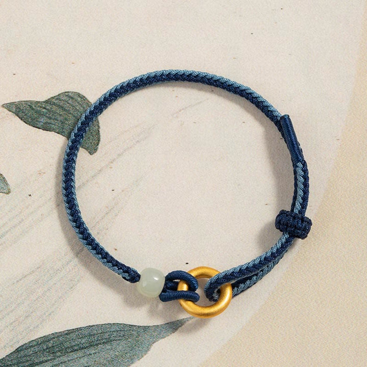 Pulsera de la fortuna con cuerda de jade hetiano y hebilla de la paz de plata de ley 999 con Buddha Stones