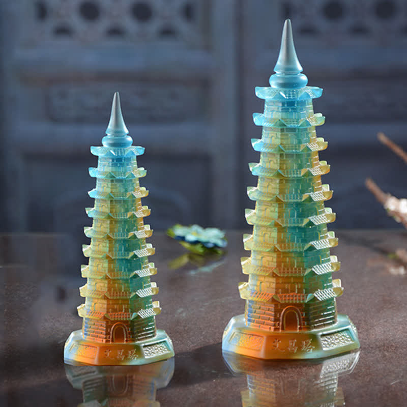 Feng Shui Wenchang Torre hecha a mano Liuli Crystal Pagoda Pieza de arte Suerte Decoración de la oficina en el hogar