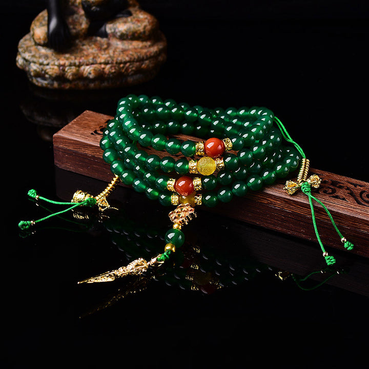 Pulsera de éxito de ágata verde natural con 108 Buddha Stones Mala