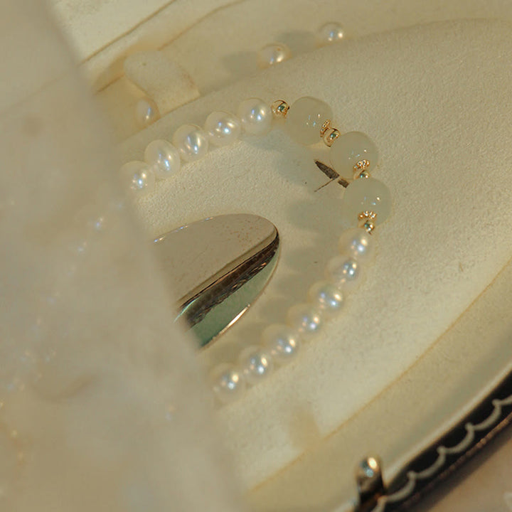 Pulsera de cadena de cuentas de sinceridad de jade blanco de jade cian hetiano de perlas naturales chapadas en oro de 14 quilates