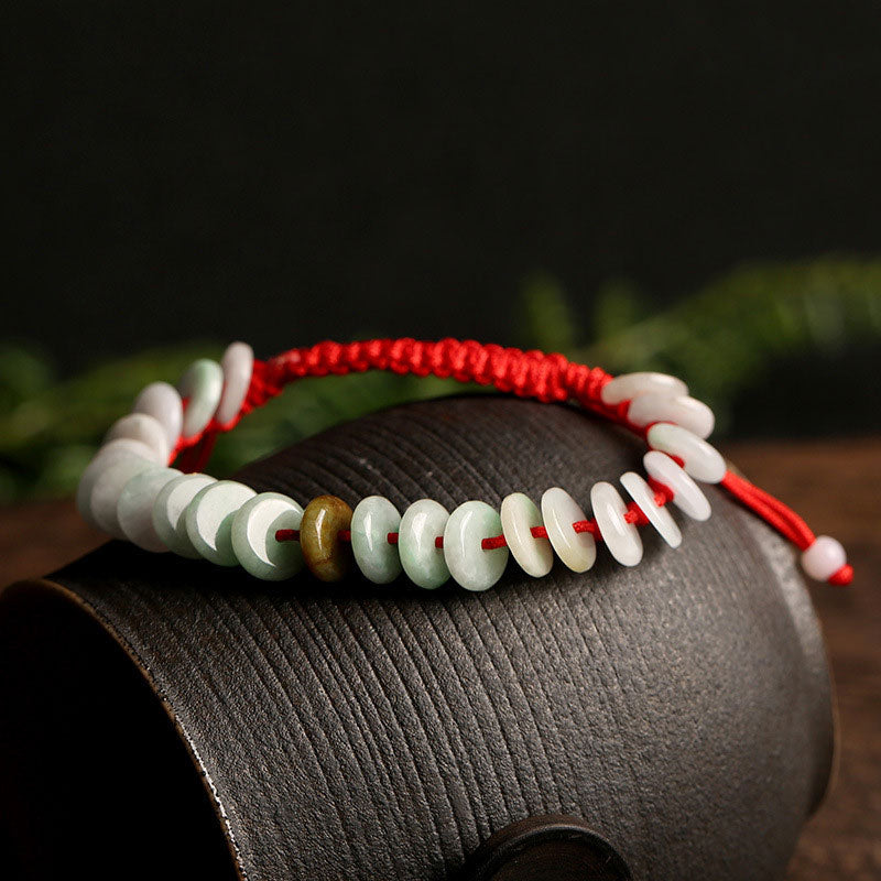 Pulsera de protección de hilo rojo de la suerte de jade redondo natural con Buddha Stones