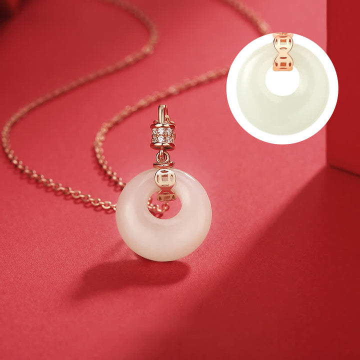 Colgante de plata de ley 925 con moneda de jade blanco hetiano, flor, hebilla de la paz, suerte