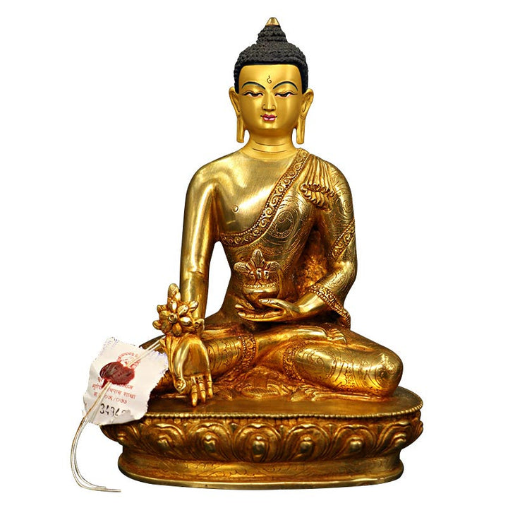 Estatua decorativa chapada en oro y cobre de la compasión del Buda de la medicina Shakyamuni