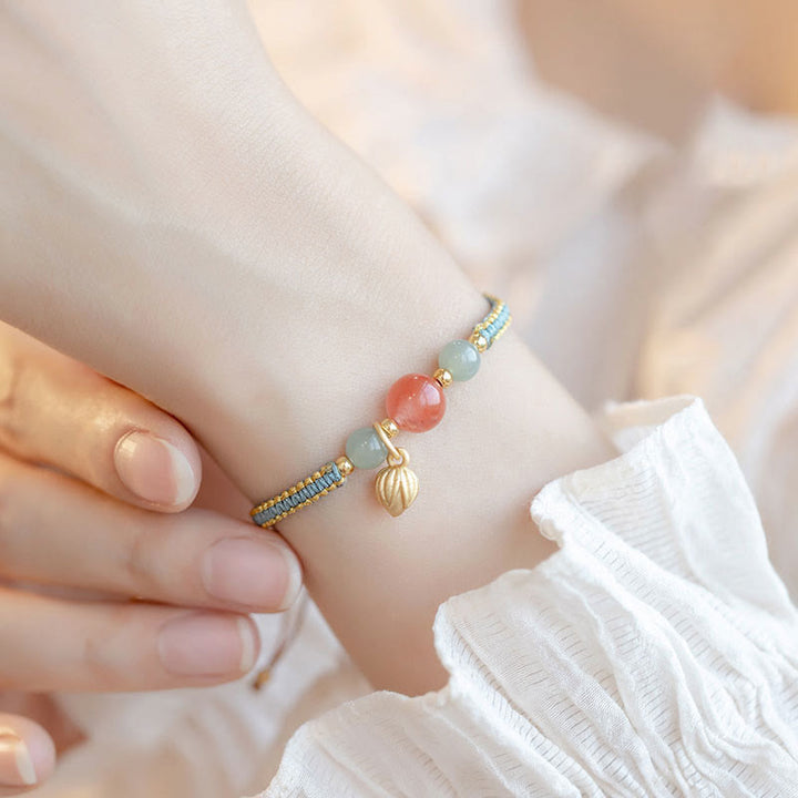 Pulsera de hilo con Buddha Stones, ágata roja, Jade, loto, confianza, calma