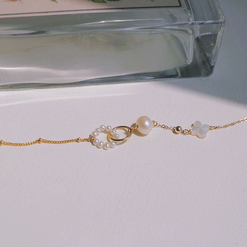 Pulsera de cadena curativa con doble hebilla de paz y perlas chapadas en oro de 14 quilates con Buddha Stones