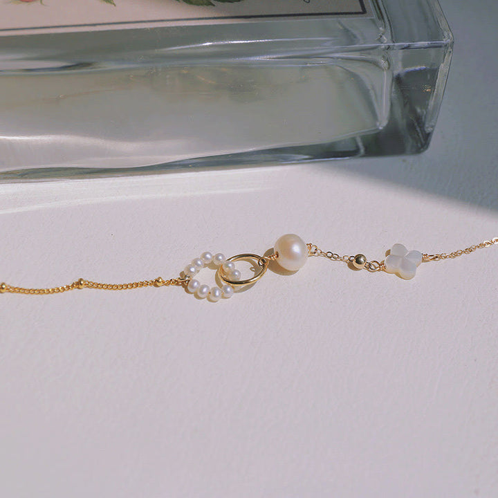 Pulsera de cadena curativa con doble hebilla de paz y perlas chapadas en oro de 14 quilates con Buddha Stones